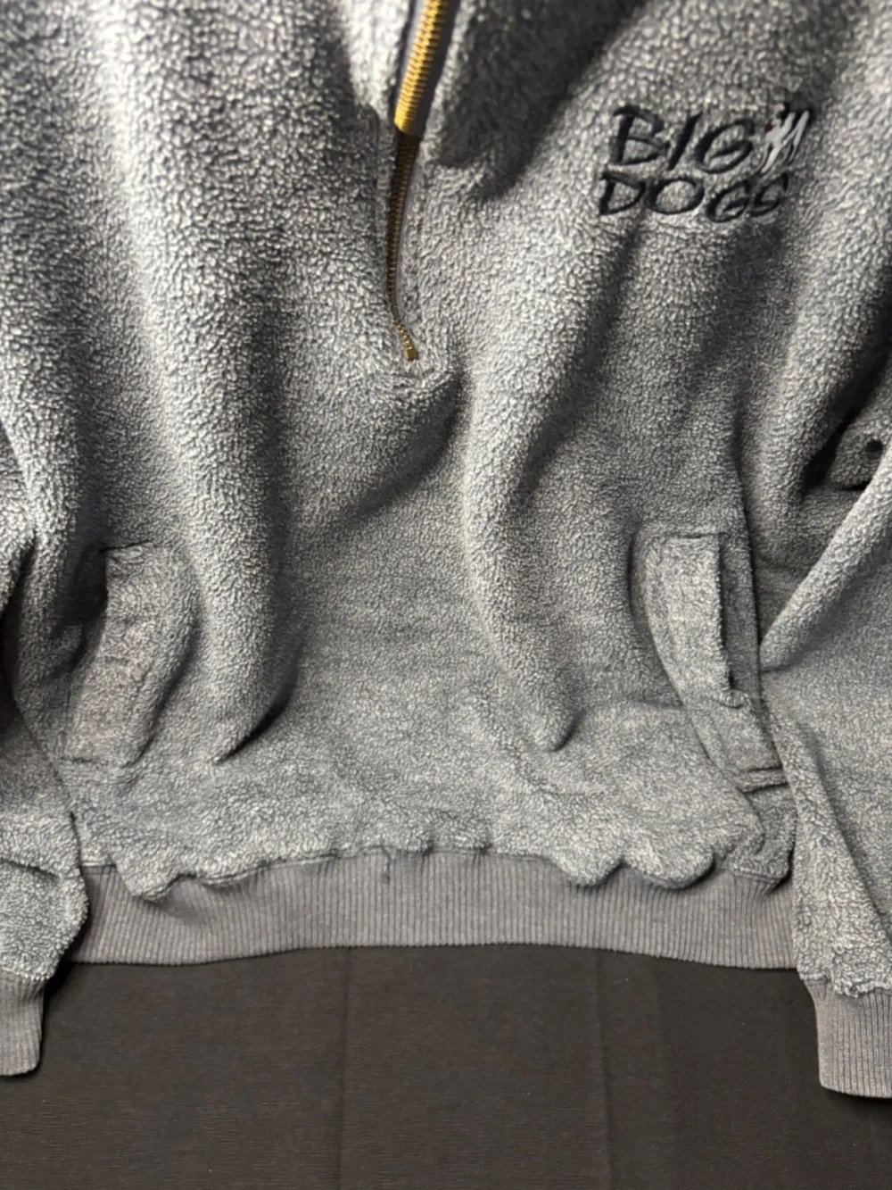 Y2K Big dogs 1/4 Zip Sherpa Fleece Pullover Men's Gray XL Embroidered Logo